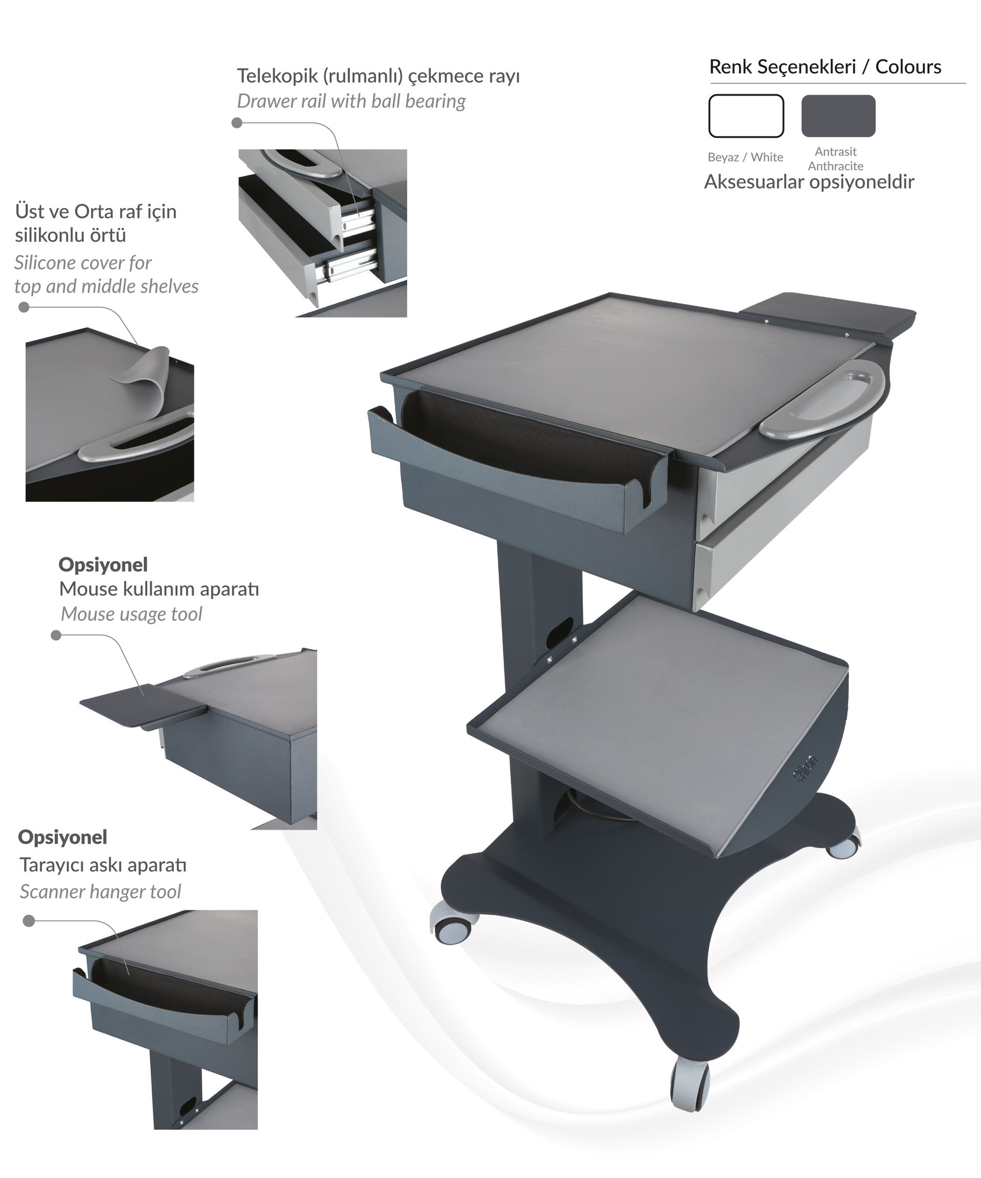 İron İki Çekmeceli Sehpa HCS-02